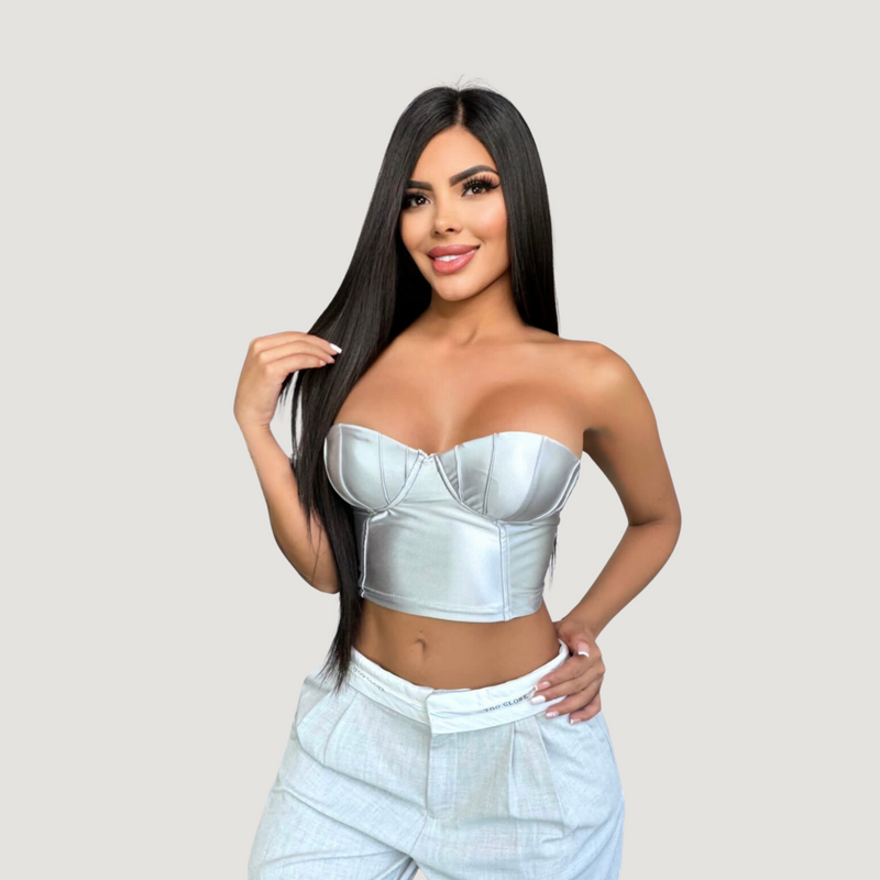 Corset Top with Glossy Spandex Fabric