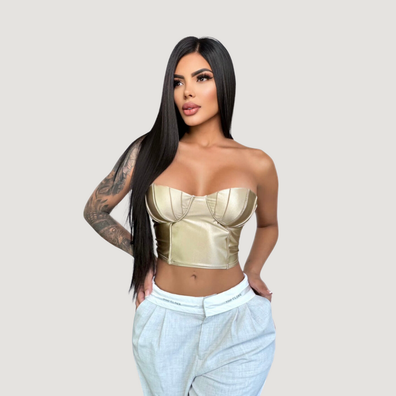 Corset Top with Glossy Spandex Fabric