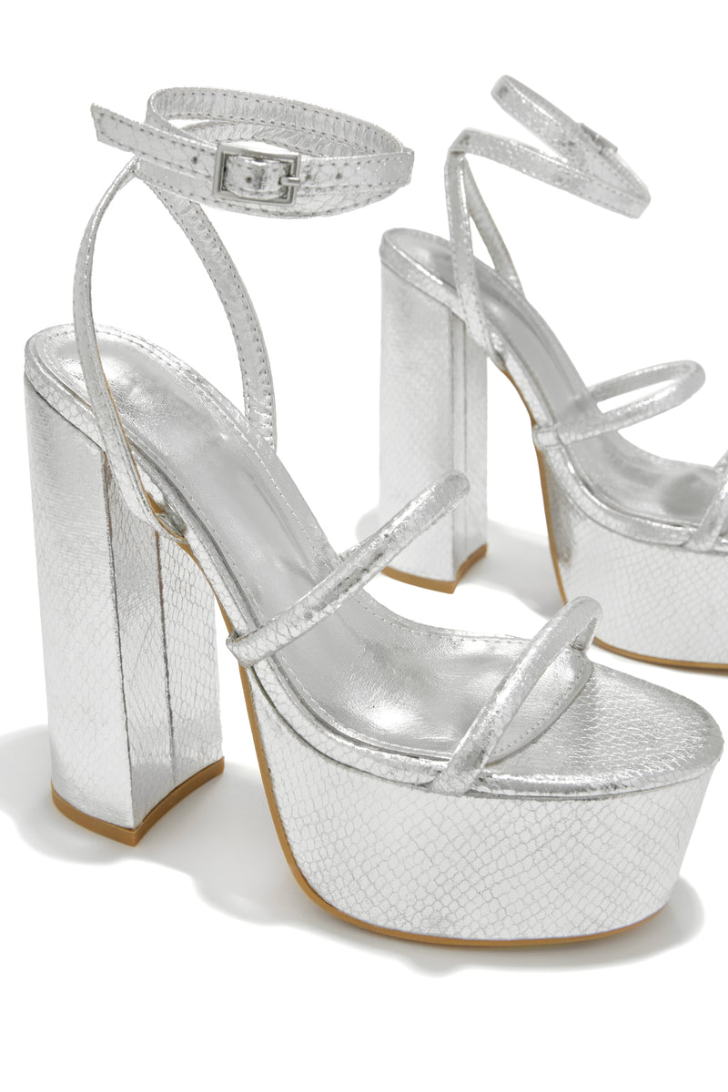 Samia Platform Block High Heels - Silver