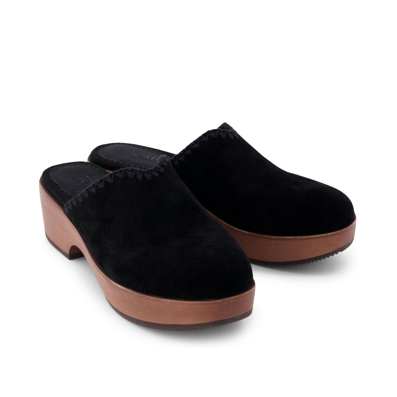 Addison Black Suede Deco Stitch Clog Heel