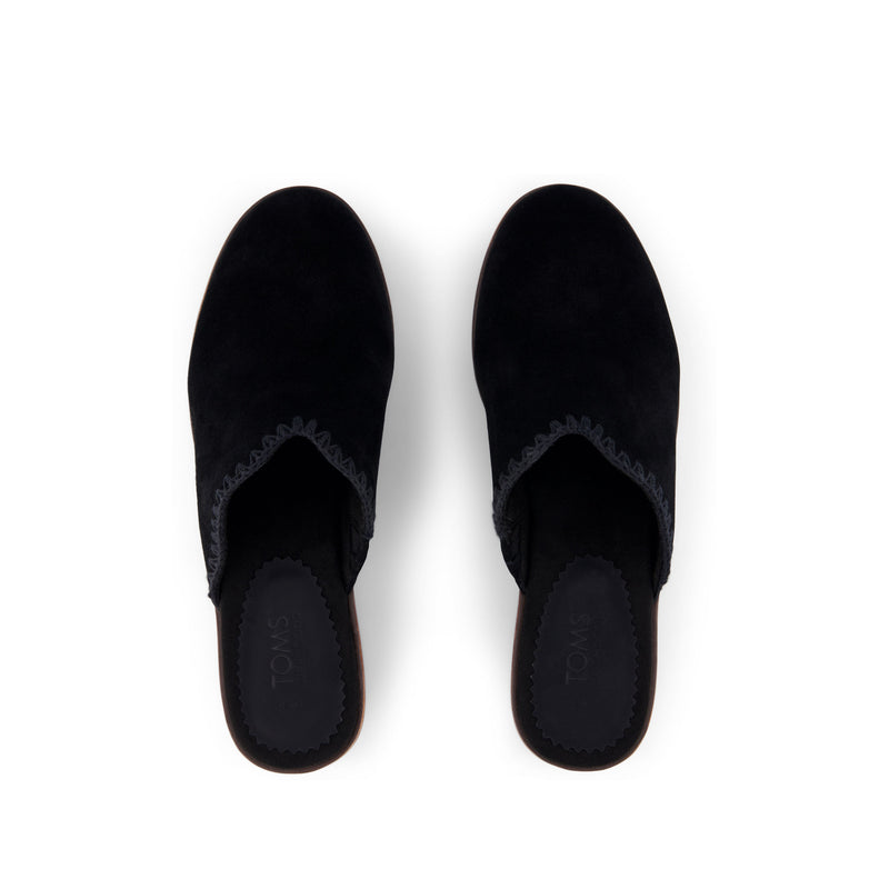 Addison Black Suede Deco Stitch Clog Heel