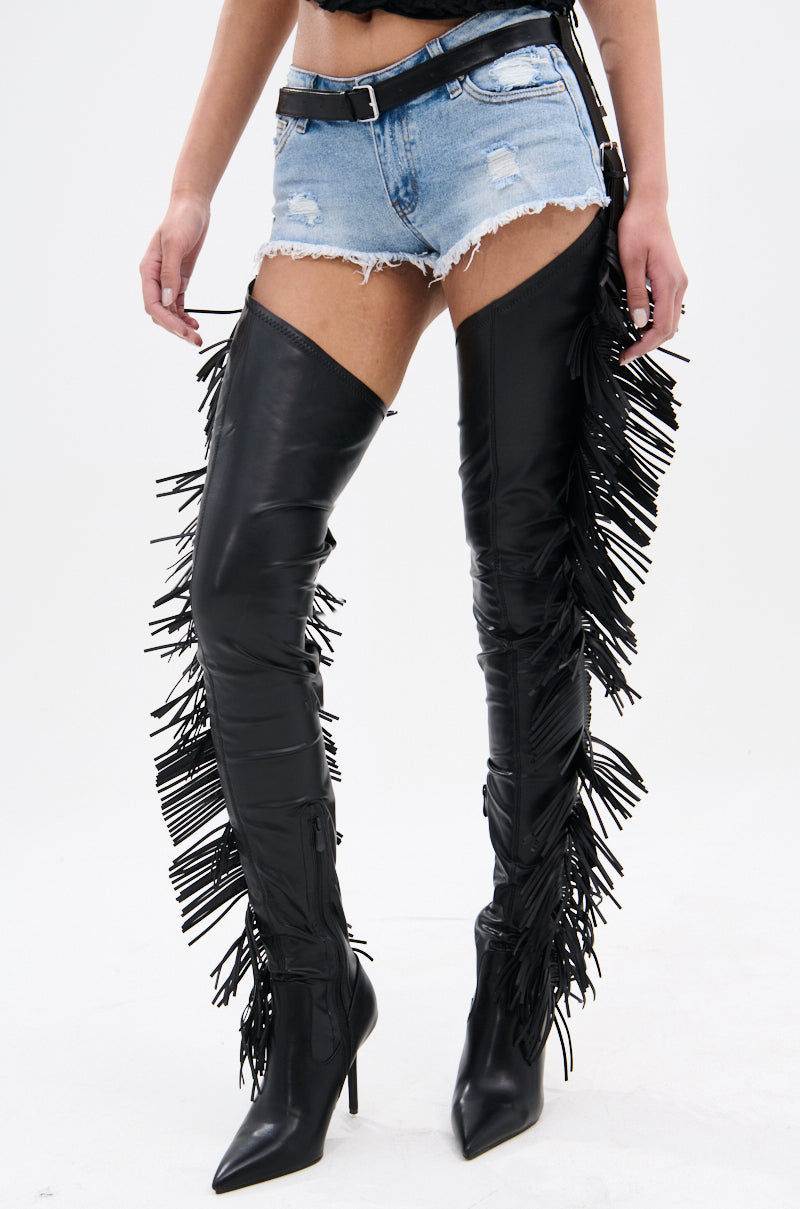 AZALEA WANG KARTICE BLACK STILETTO WESTERN CHAP BOOT