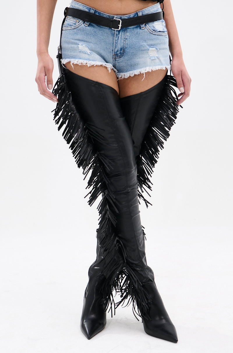 AZALEA WANG KARTICE BLACK STILETTO WESTERN CHAP BOOT