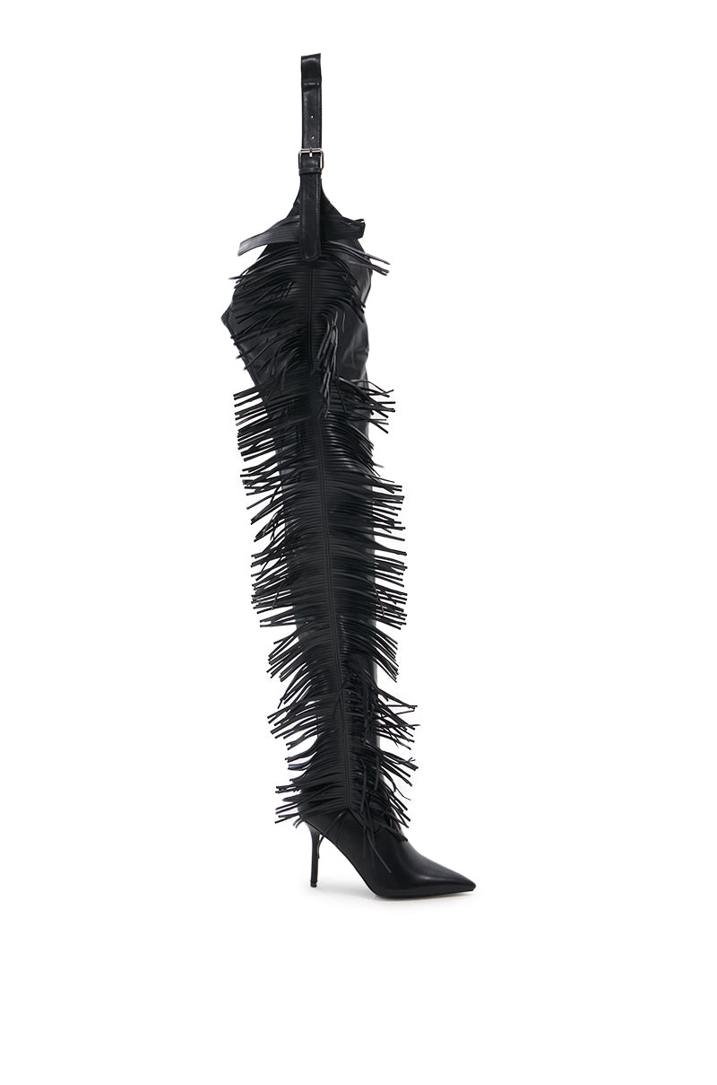 AZALEA WANG KARTICE BLACK STILETTO WESTERN CHAP BOOT
