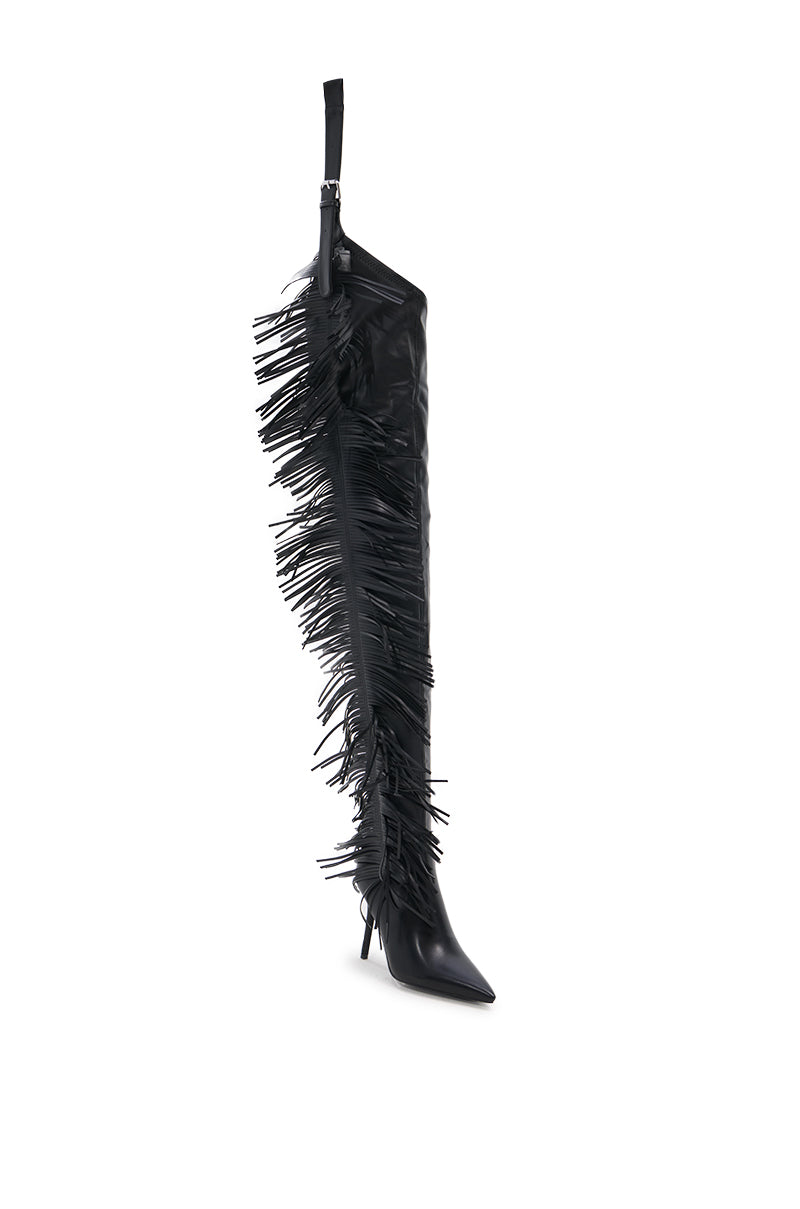 AZALEA WANG KARTICE BLACK STILETTO WESTERN CHAP BOOT
