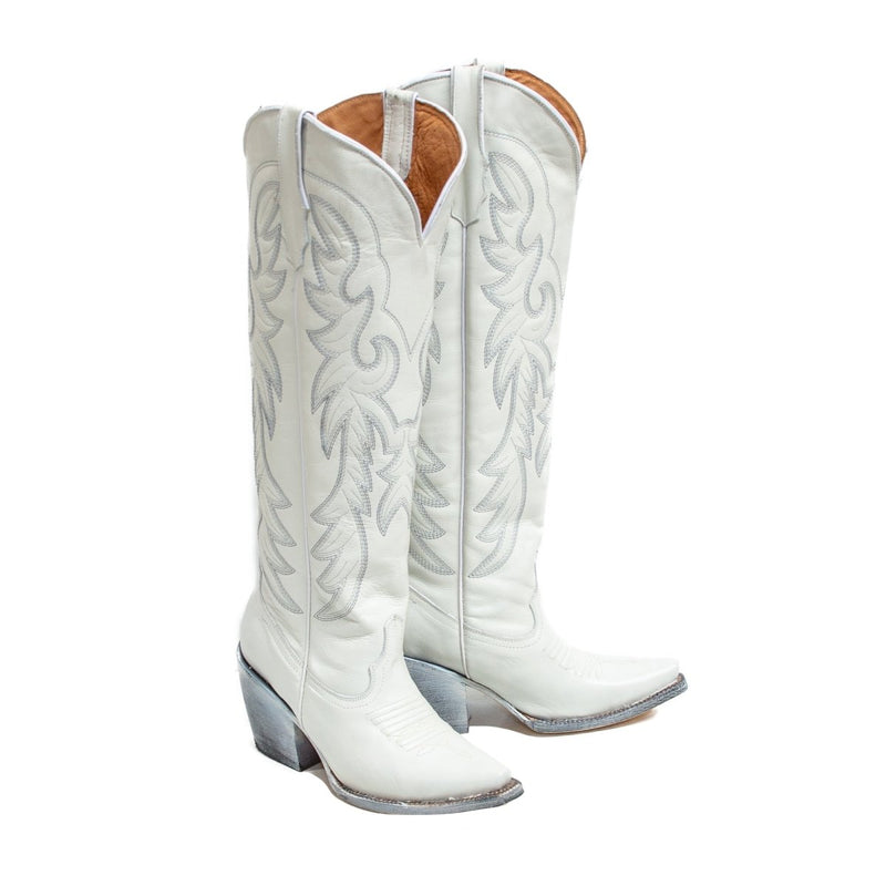 TANNER MARK WOMEN’S Cheyenne White Calf Fashion Heel Knee High Cowgirl Boots