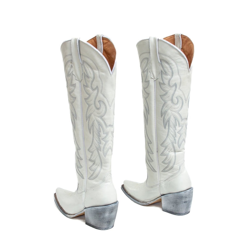 TANNER MARK WOMEN’S Cheyenne White Calf Fashion Heel Knee High Cowgirl Boots