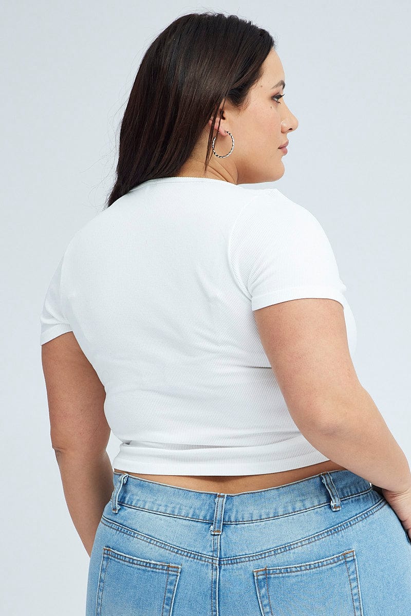 White Ruched Top Short Sleeve V-neck Seamless