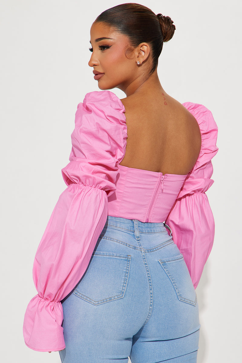 Secret Diary Poplin Corset Top - Pink