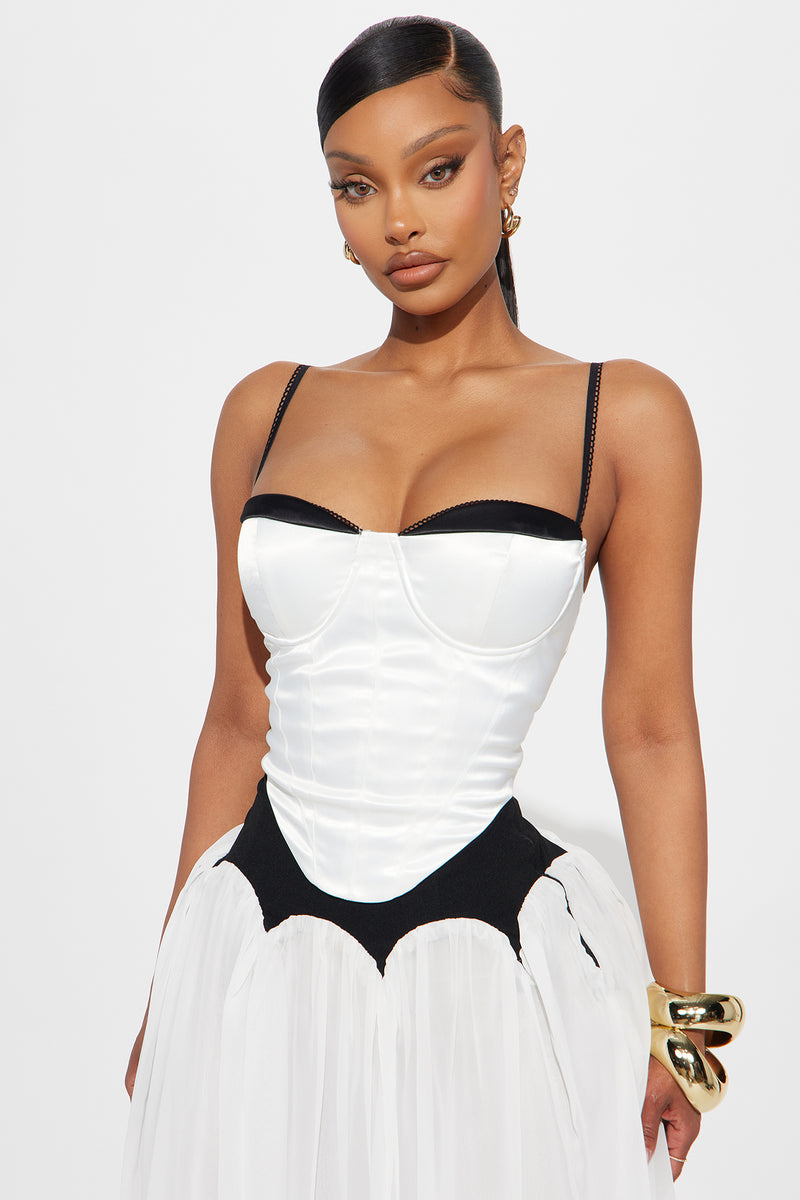 Let's Find Out Satin Corset Top - White/Black