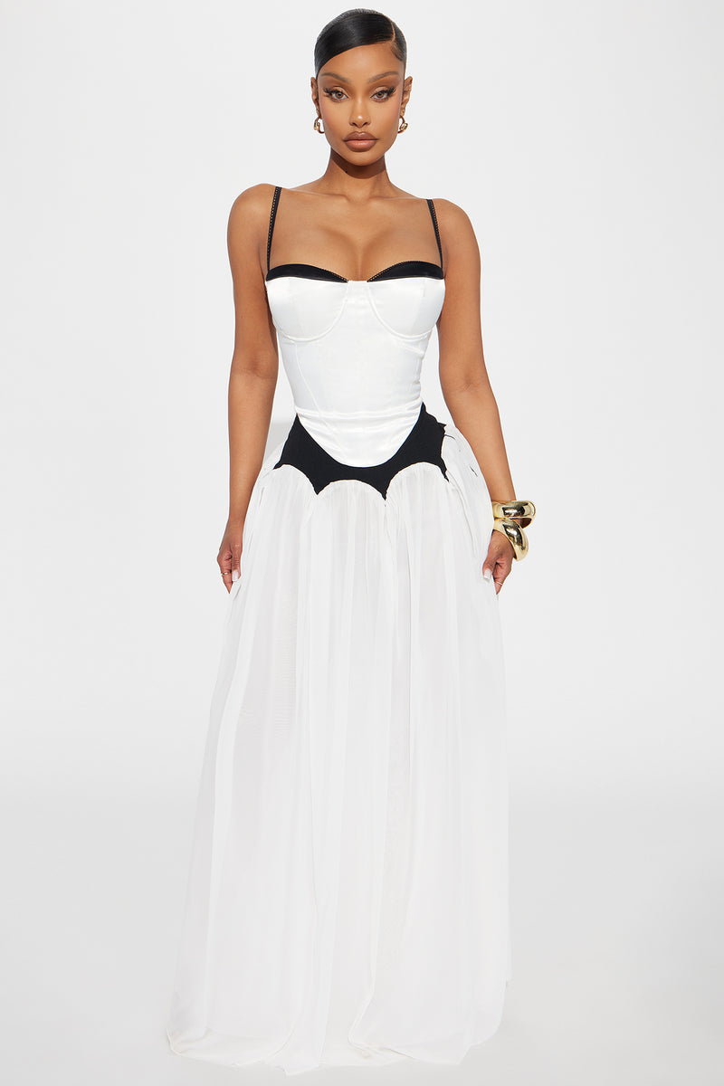 Let's Find Out Satin Corset Top - White/Black