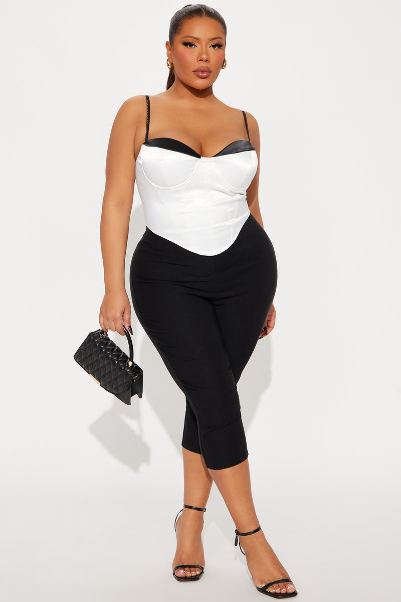 Let's Find Out Satin Corset Top - White/Black