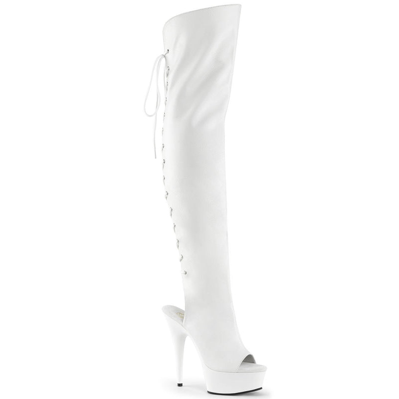 Pleaser Delight 3019 Womens 6 Inch Heel, Platform Back Lace Peep-Toe Thigh Boots