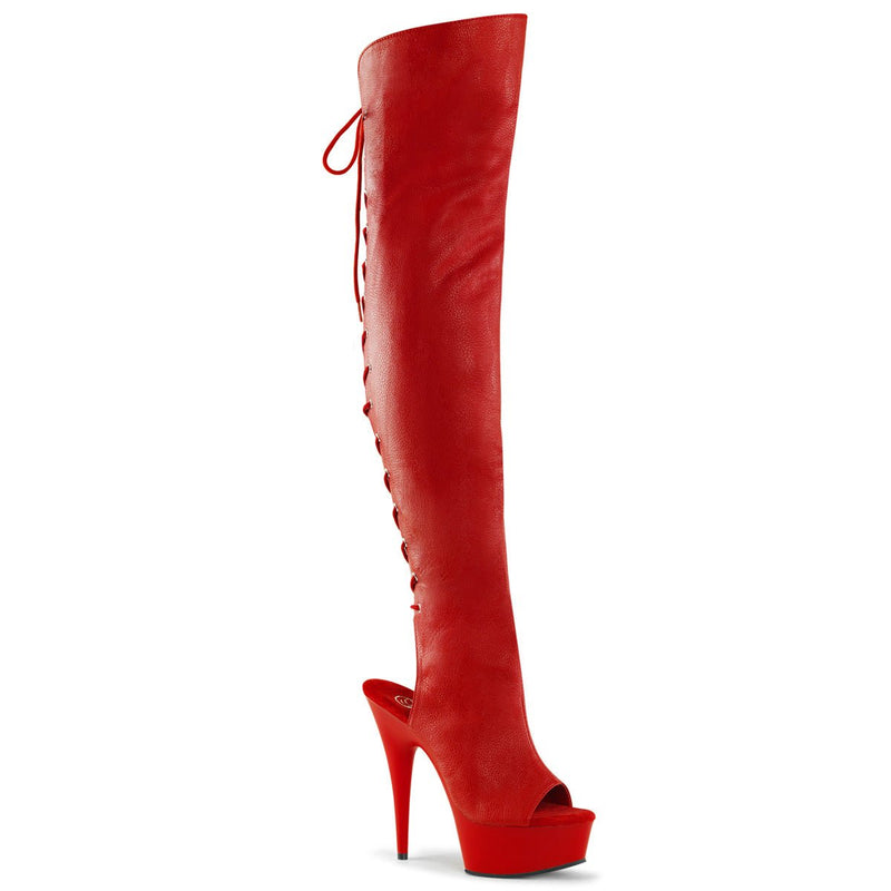Pleaser Delight 3019 Womens 6 Inch Heel, Platform Back Lace Peep-Toe Thigh Boots