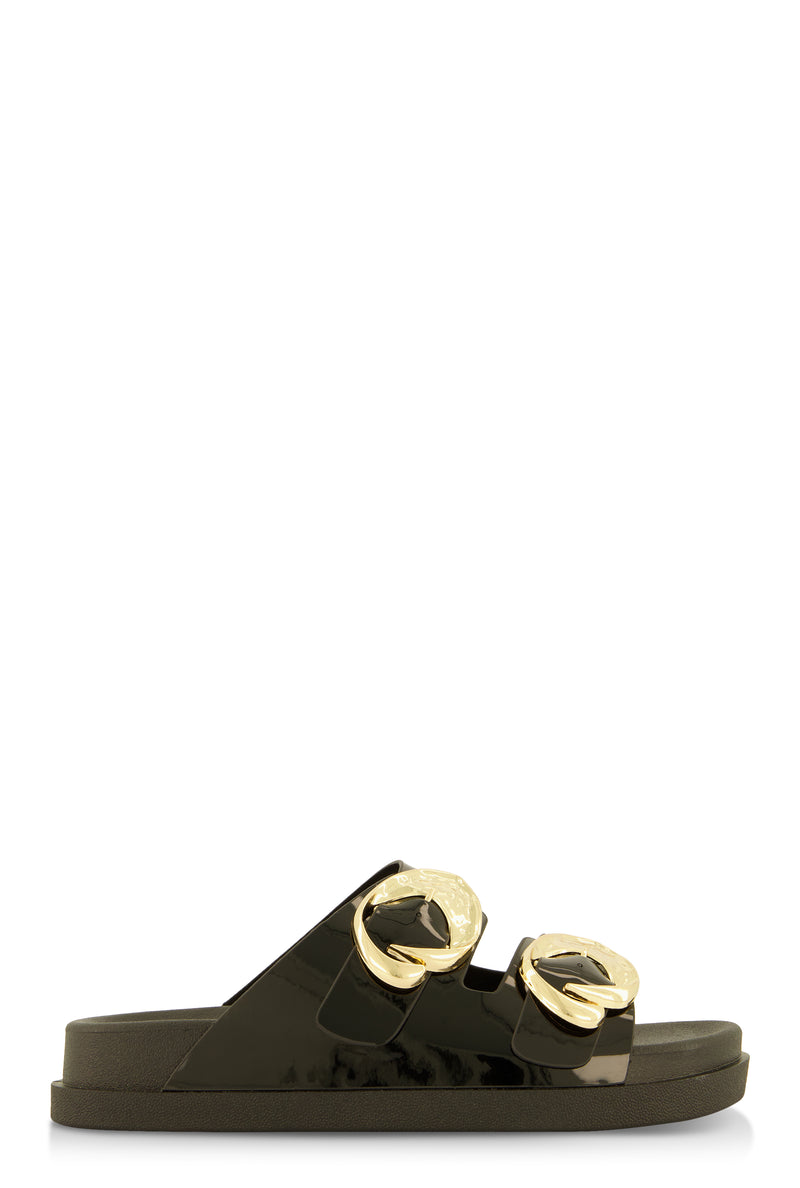 Double Buckle Band Footbed Sandals
