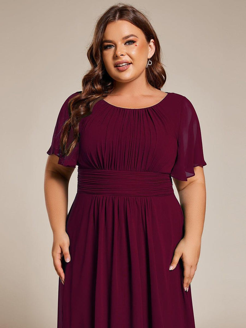pretty EDEN|Plus Size Pleated Round Neckline A-Line Midi Chiffon Wedding Guest Dress