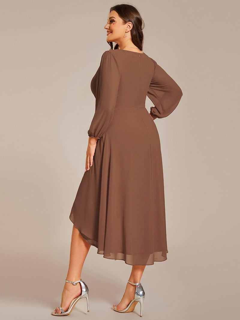 pretty BRIAR|Plus Size Chiffon A-Line Long Sleeves Asymmetrical Hem Wedding Guest Dress