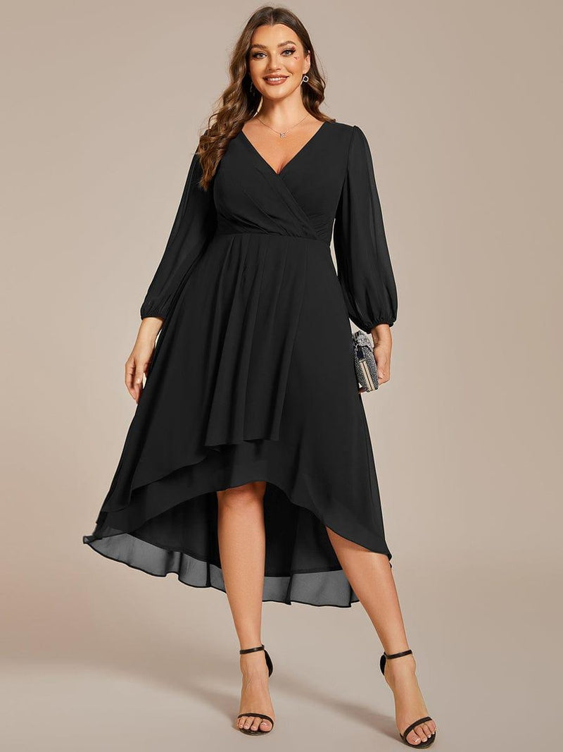 pretty BRIAR|Plus Size Chiffon A-Line Long Sleeves Asymmetrical Hem Wedding Guest Dress