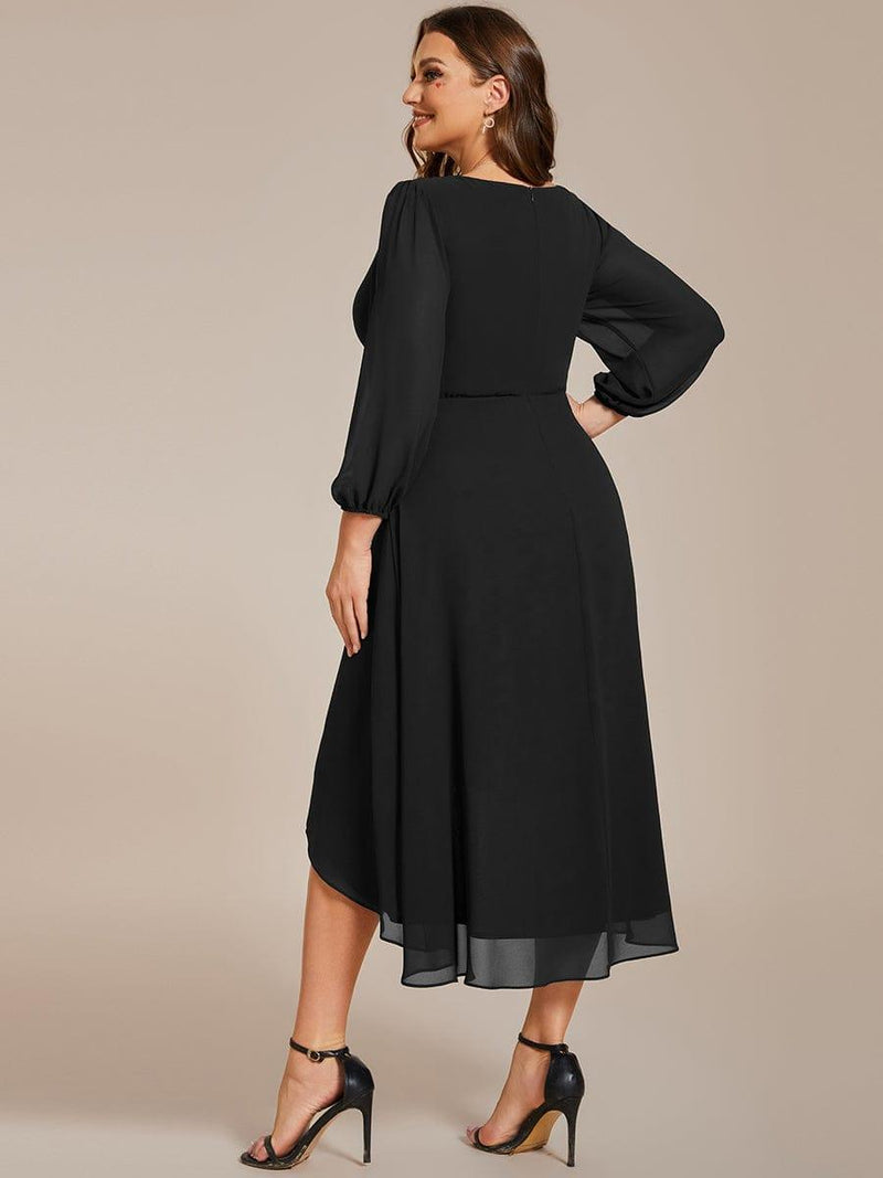 pretty BRIAR|Plus Size Chiffon A-Line Long Sleeves Asymmetrical Hem Wedding Guest Dress