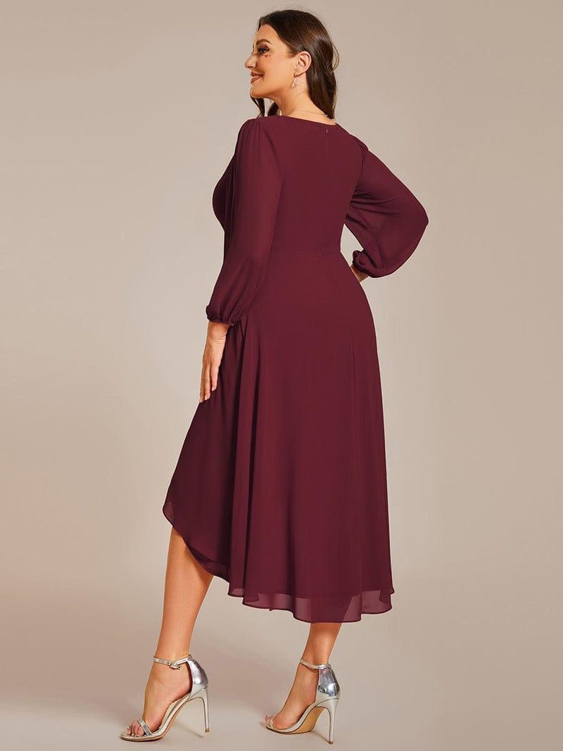 pretty BRIAR|Plus Size Chiffon A-Line Long Sleeves Asymmetrical Hem Wedding Guest Dress