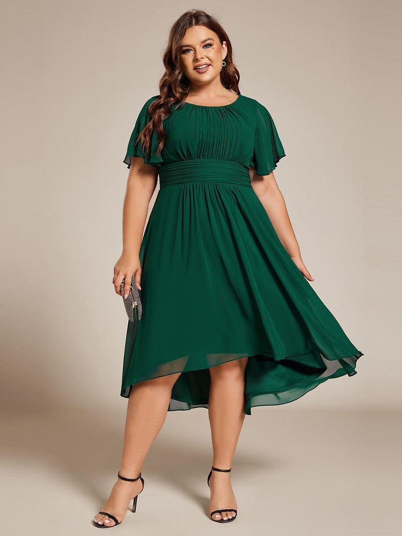 pretty EDEN|Plus Size Chiffon Round Neckline A-Line Midi Wedding Guest Dress