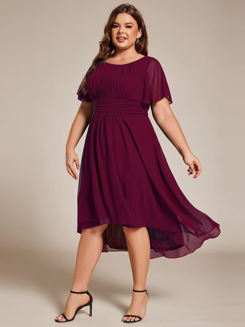 pretty EDEN|Plus Size Chiffon Round Neckline A-Line Midi Wedding Guest Dress