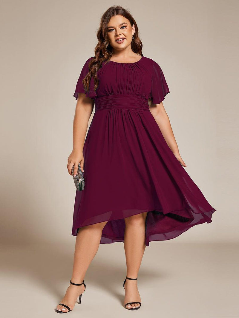pretty EDEN|Plus Size Chiffon Round Neckline A-Line Midi Wedding Guest Dress