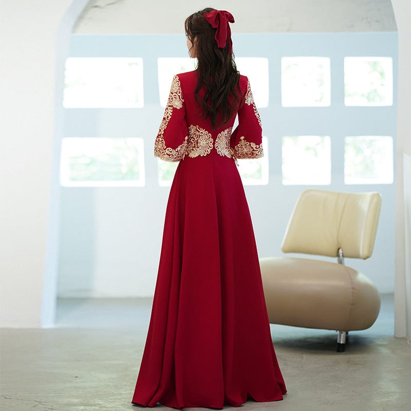 Floral embroidery, A line, burgundy plus size Cheongsam