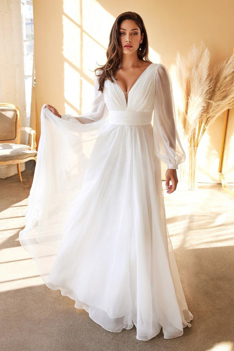 Cinderella Divine CD0192W Flowy Long Plus Size A Line Wedding Dress