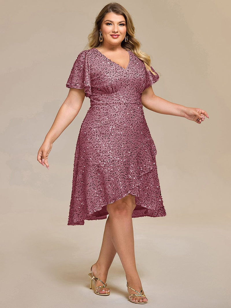 pretty CALISTEA|Plus Size Sequin Ruffle Sleeve Formal Dress