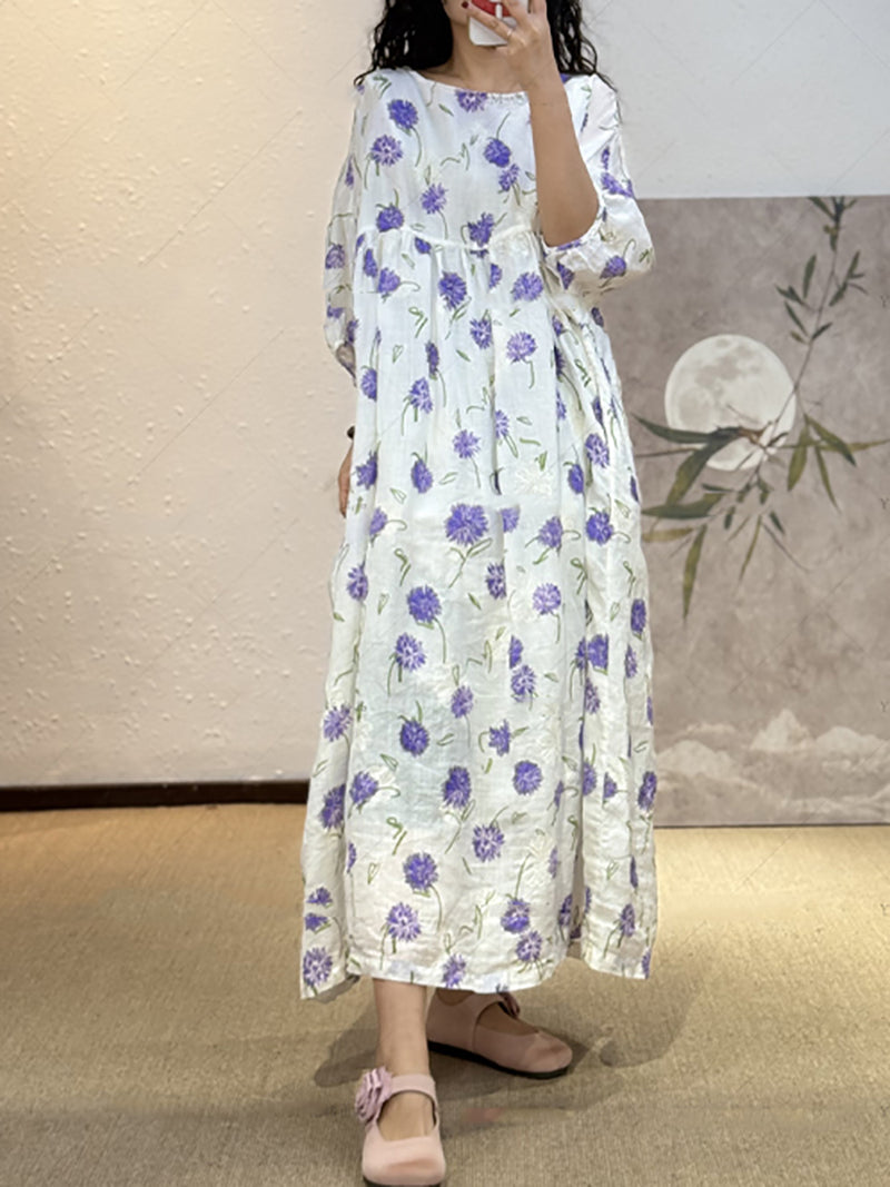Plus Size Women Summer Artsy Flower O-Neck Dress