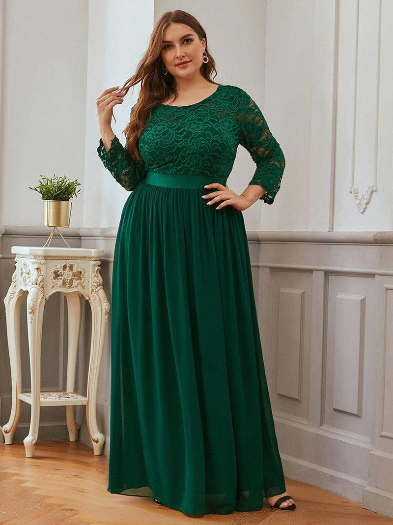 pretty FAUN|Plus Size See-Through Floor Length Lace Bridesmaid Dress With Half Sleeve
