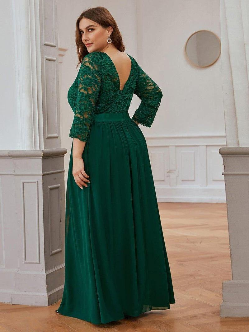 pretty FAUN|Plus Size See-Through Floor Length Lace Bridesmaid Dress With Half Sleeve