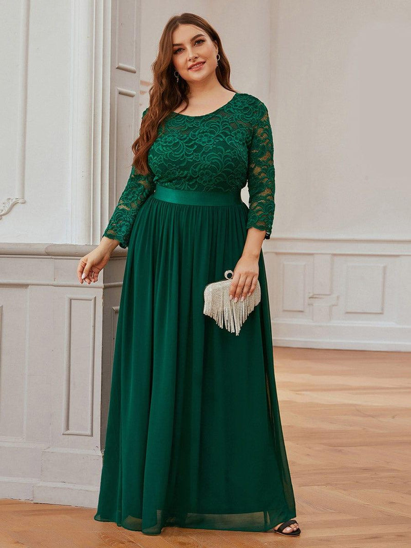 pretty FAUN|Plus Size See-Through Floor Length Lace Bridesmaid Dress With Half Sleeve
