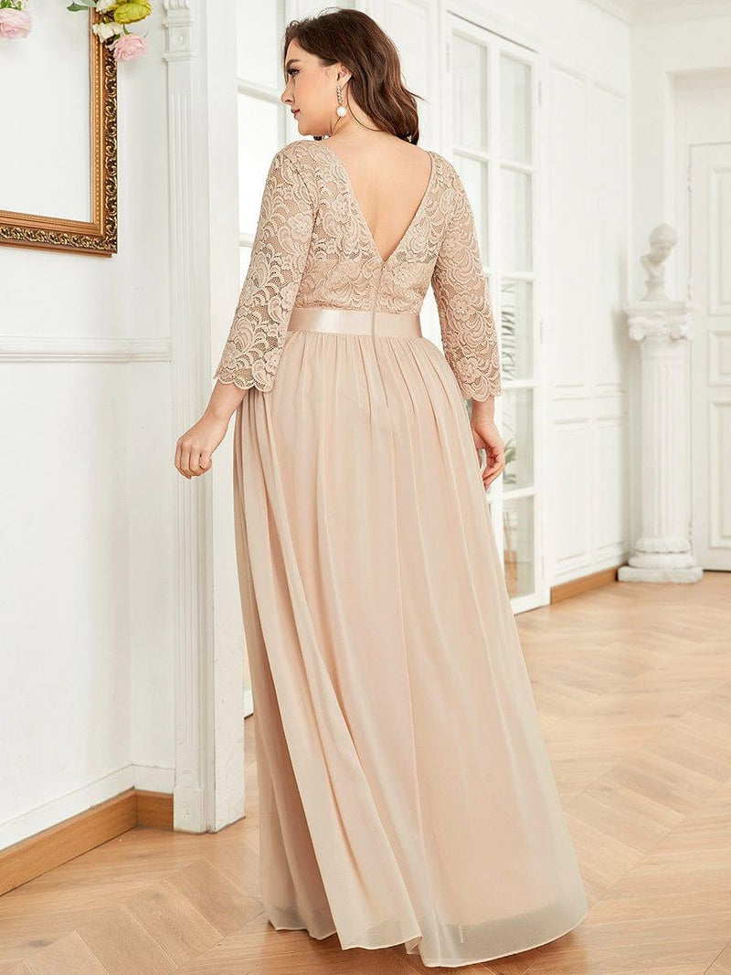 pretty FAUN|Plus Size See-Through Floor Length Lace Bridesmaid Dress With Half Sleeve