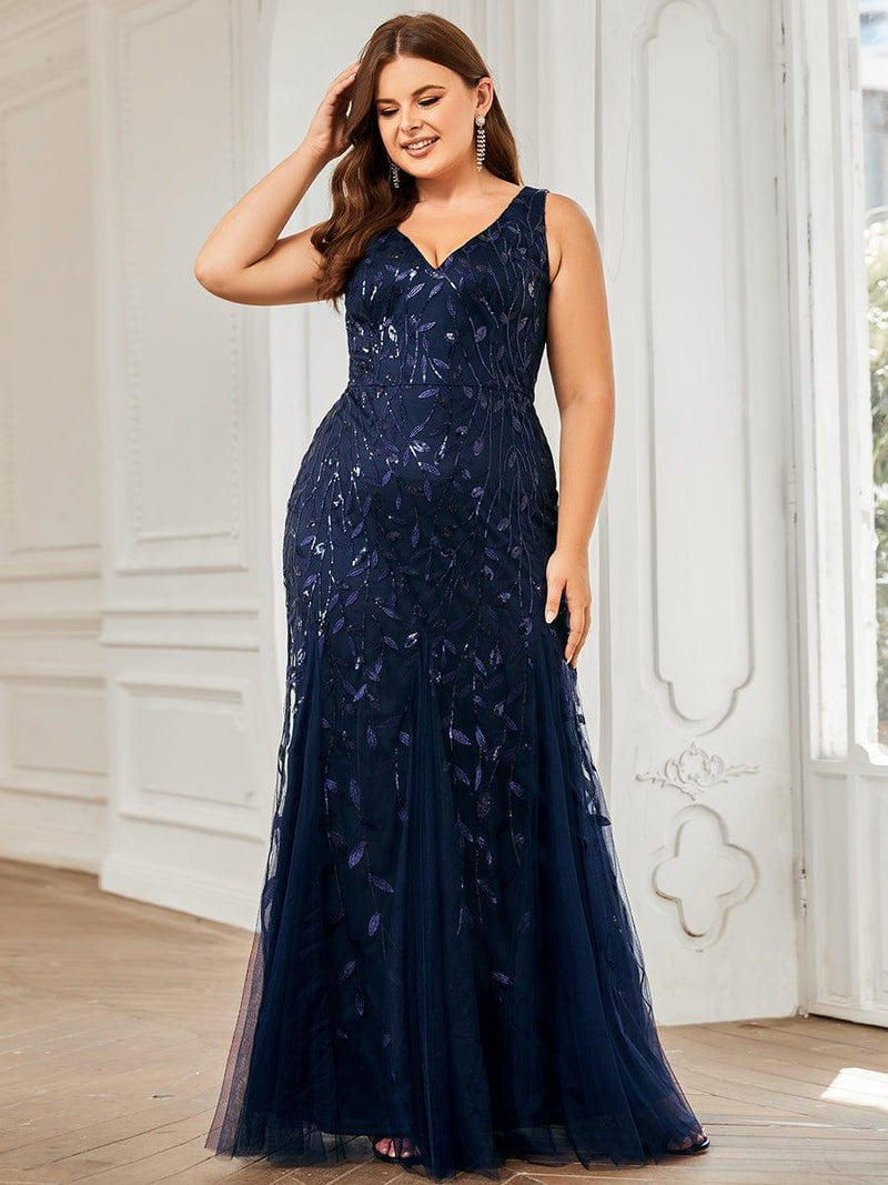 pretty ORIEL|Plus Size Women's V-Neck Fishtail Sequin Evening Dress