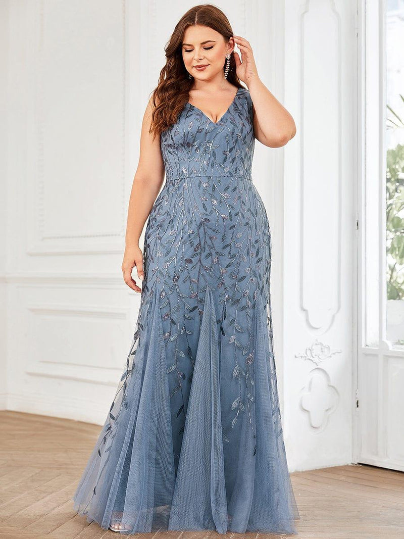 pretty ORIEL|Plus Size Women's V-Neck Fishtail Sequin Evening Dress