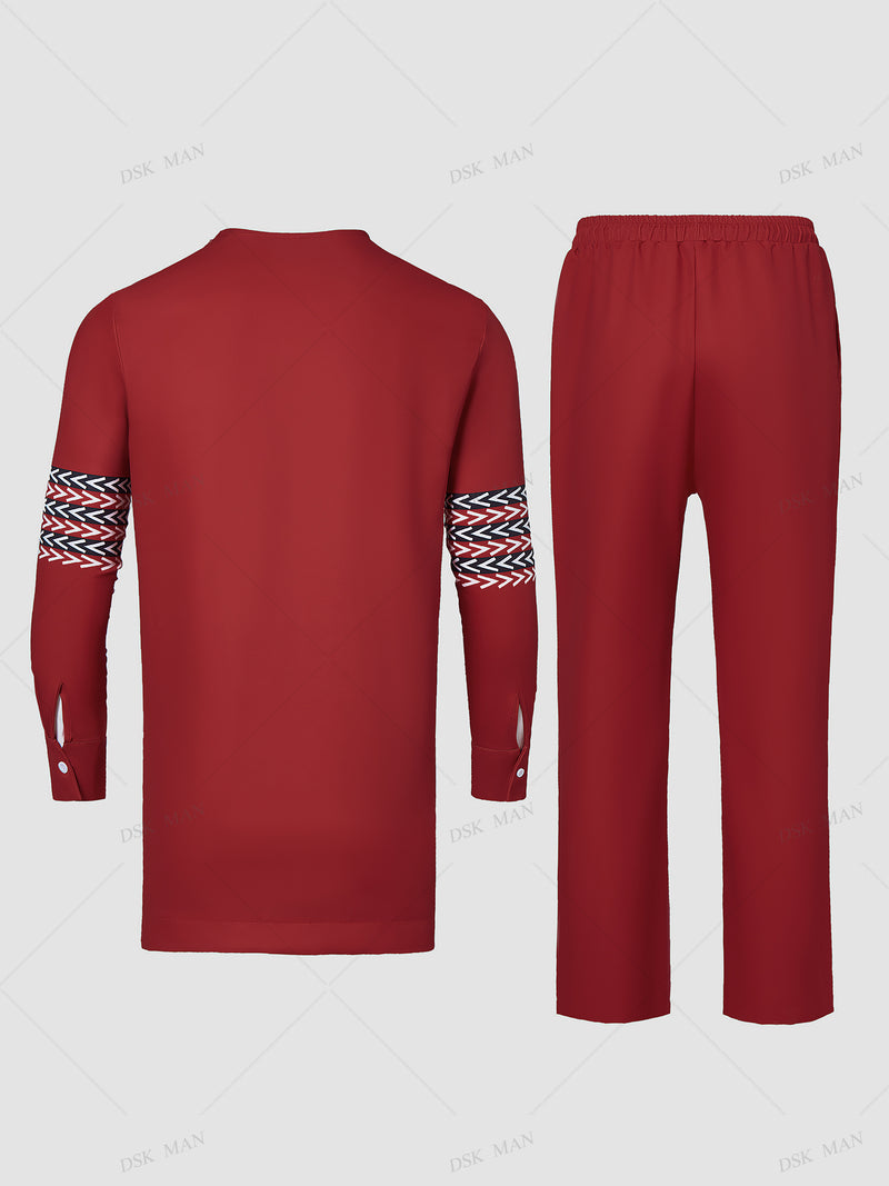 Plus Size African Dashiki Ethnic Printed Red Men's Set