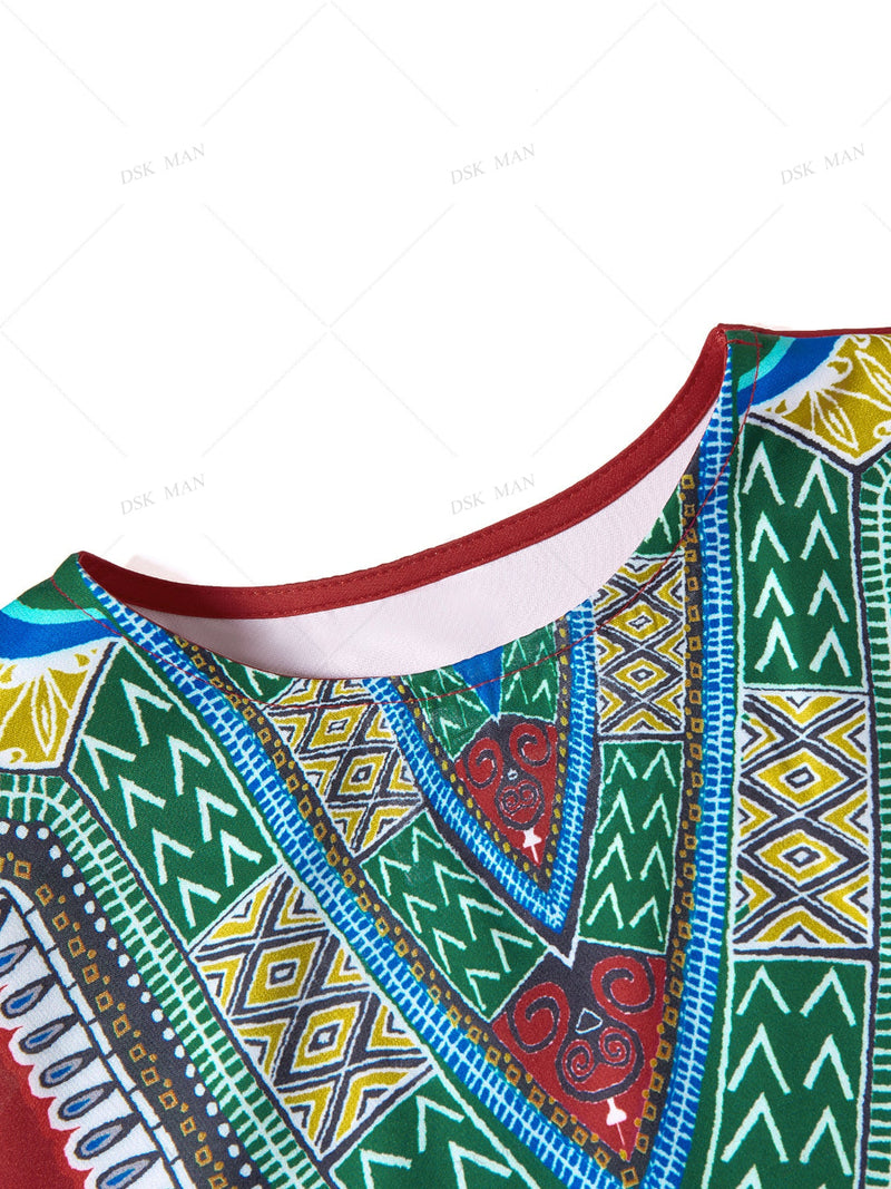 Plus Size African Dashiki Ethnic Printed Red Men's Set