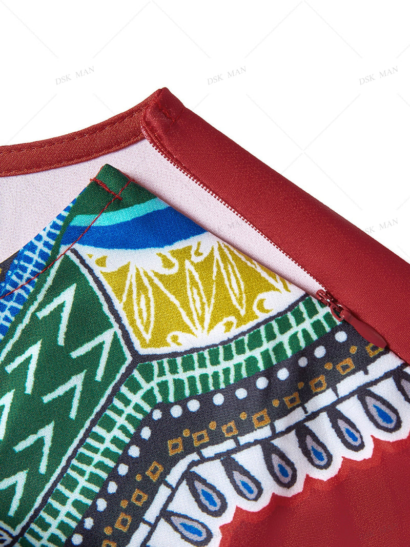 Plus Size African Dashiki Ethnic Printed Red Men's Set