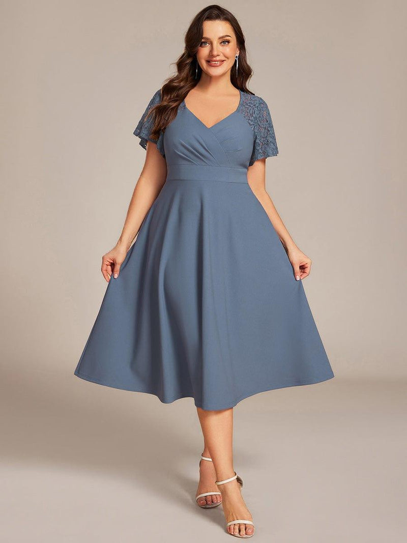 pretty EVIE|Plus Size Hollow Out Midi Wedding Guest Dress With Pockets