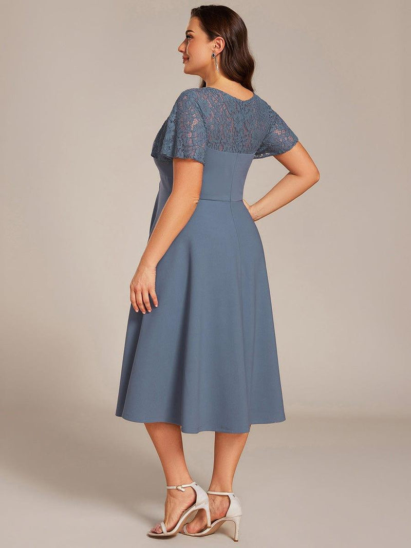 pretty EVIE|Plus Size Hollow Out Midi Wedding Guest Dress With Pockets