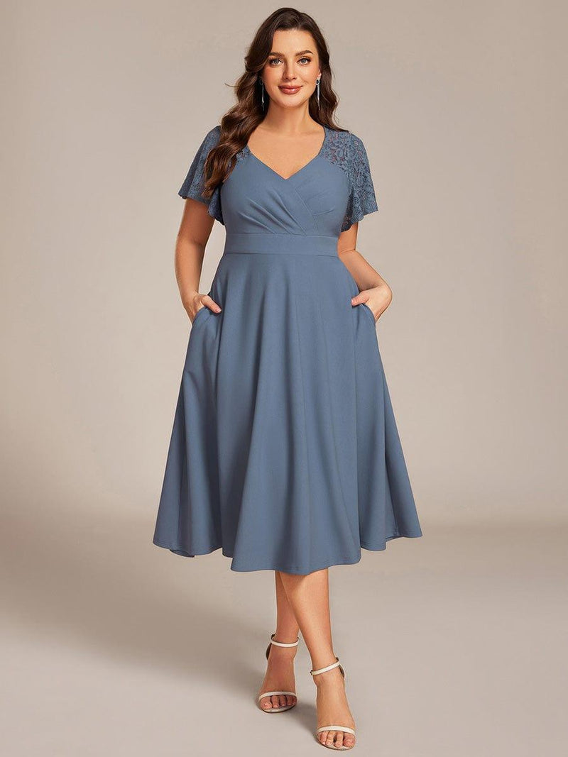 pretty EVIE|Plus Size Hollow Out Midi Wedding Guest Dress With Pockets