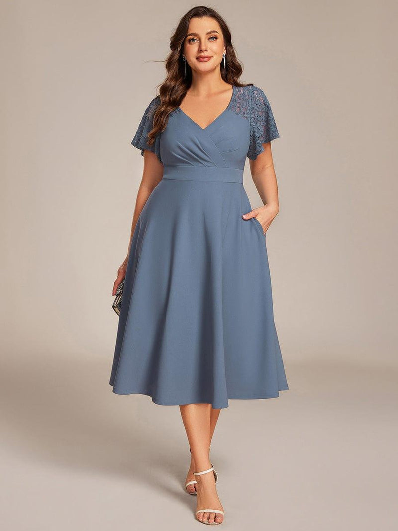 pretty EVIE|Plus Size Hollow Out Midi Wedding Guest Dress With Pockets