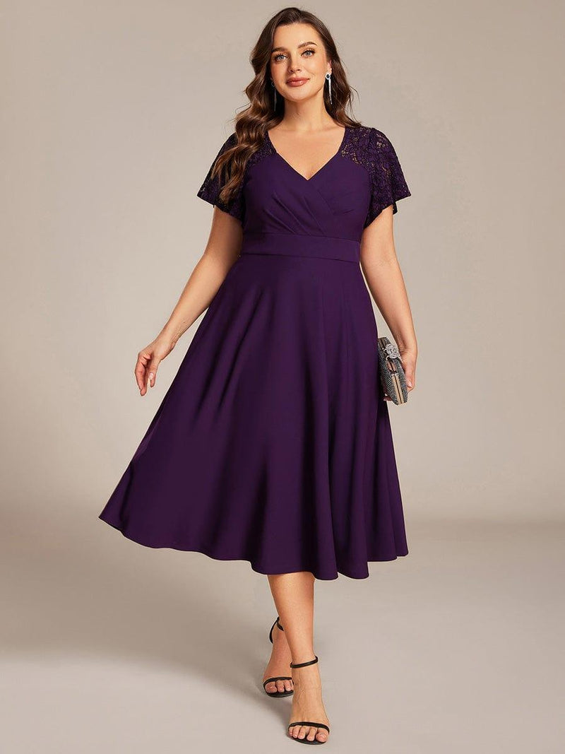 pretty EVIE|Plus Size Hollow Out Midi Wedding Guest Dress With Pockets