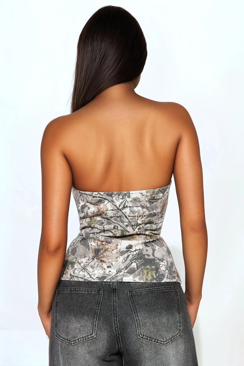 Hidden Secrets Camo Corset Top - Grey/combo