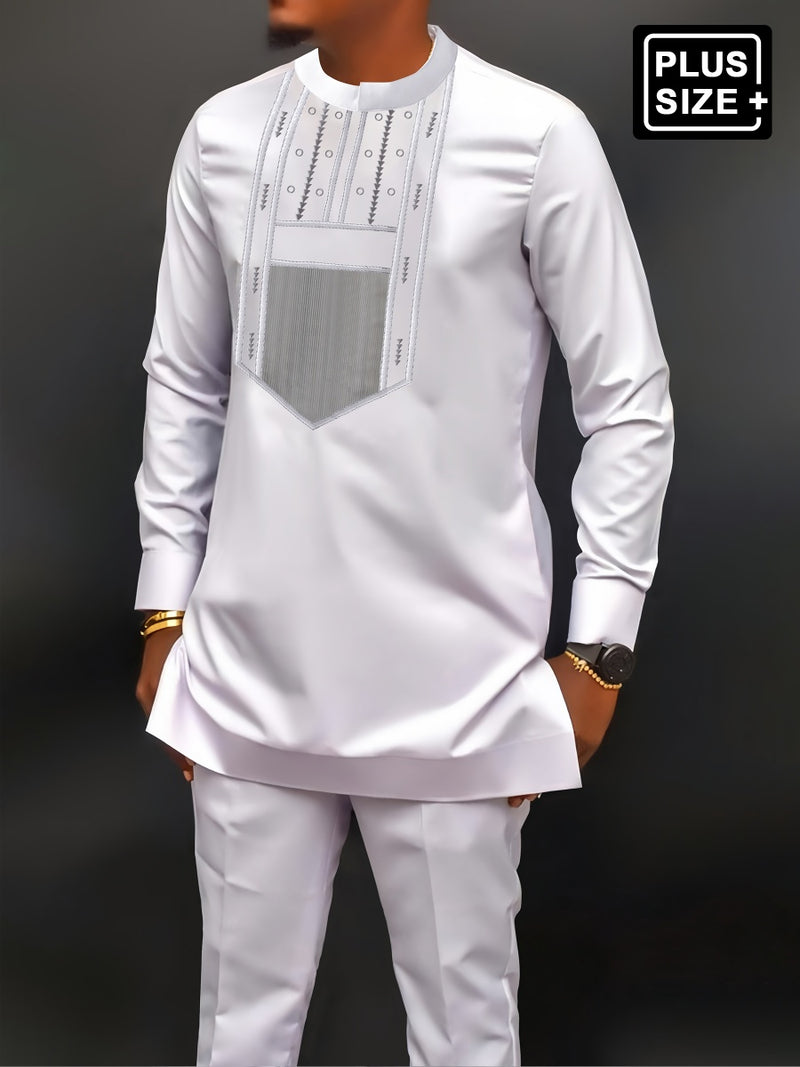 Plus Size Heavy Embroidered Long Sleeve Men's Set