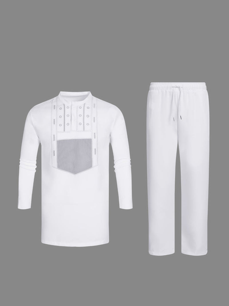 Plus Size Heavy Embroidered Long Sleeve Men's Set
