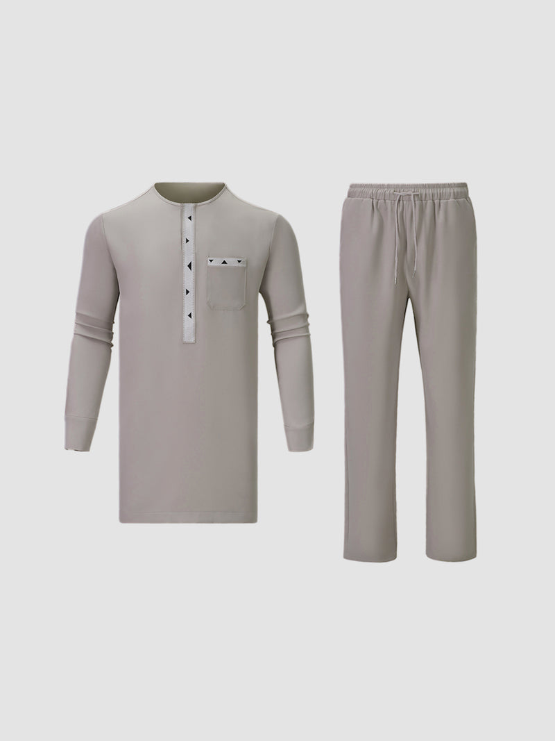 Plus Size Gray Embroidered Pants Set