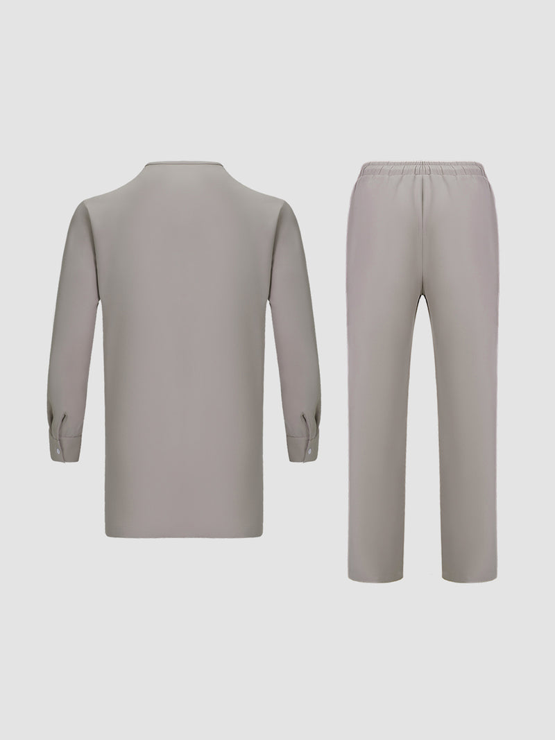 Plus Size Gray Embroidered Pants Set